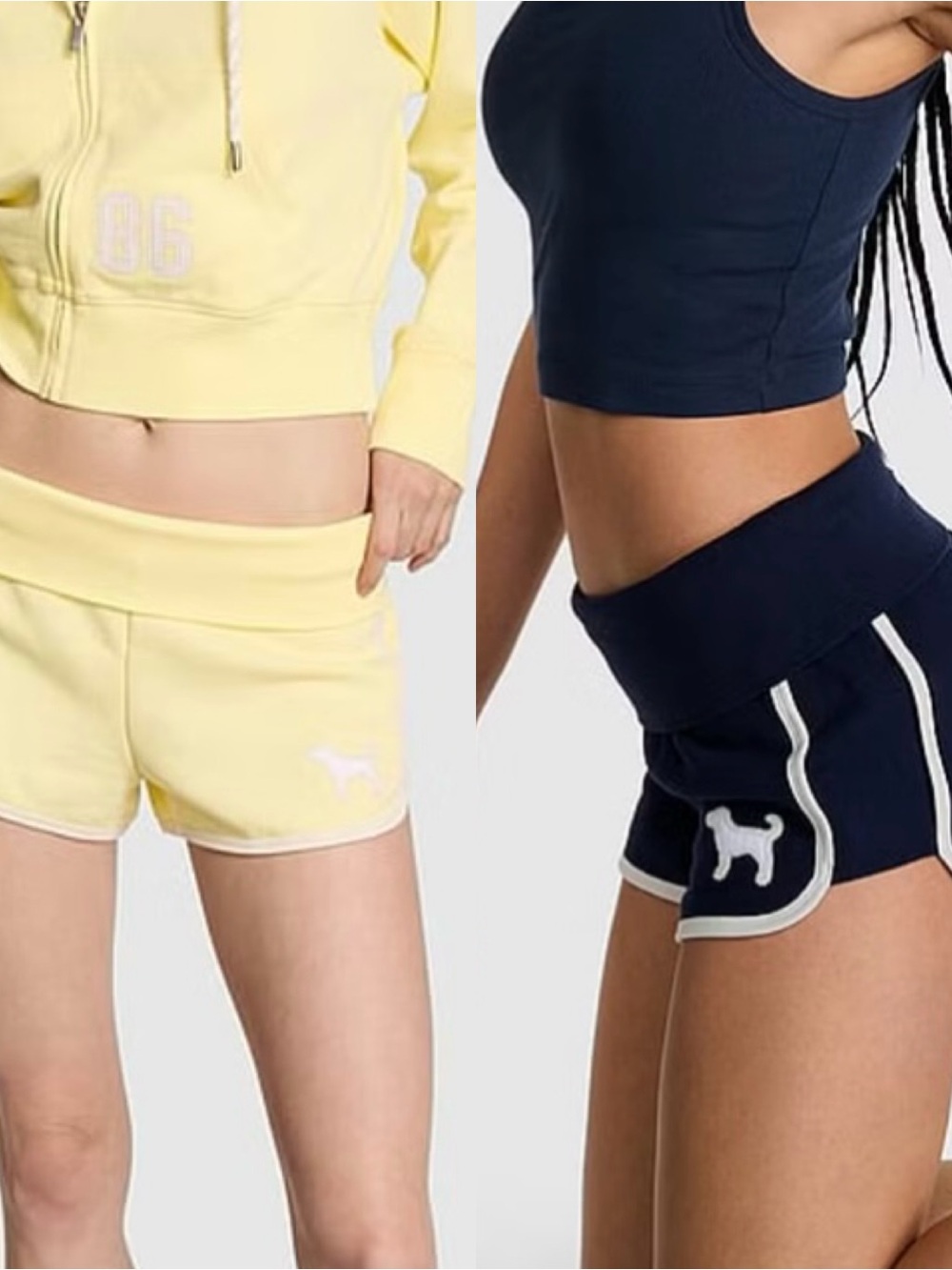 Victoria's Secret PINK Ivy Terry Foldover Shorts Yellow Navy XL Lot of 2 Y2K